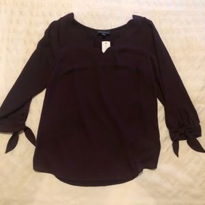 Purple scalloped blouse, tied sleeves